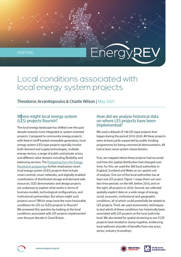 Local conditions associated with local energy system projects